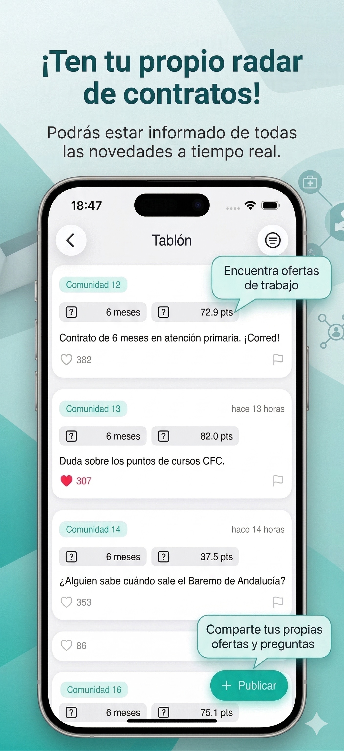 Pantalla del tablón de contratos de bolsa compartidos por la comunidad