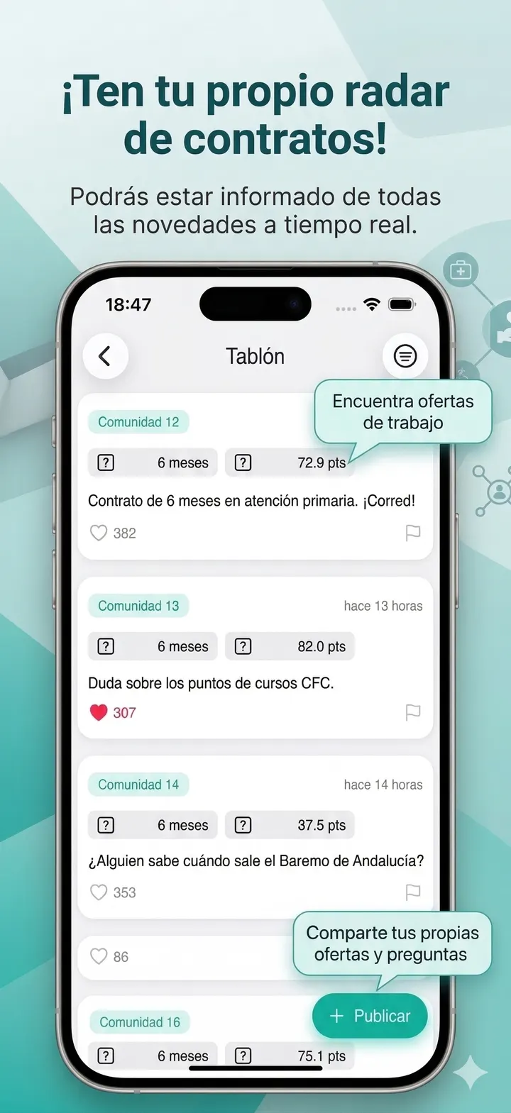 Pantalla del tablón de contratos de bolsa compartidos por la comunidad